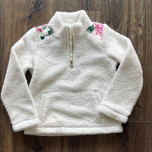 NWT! Girls Lilly Pulitzer Cozy White Fleece Kids Pullover